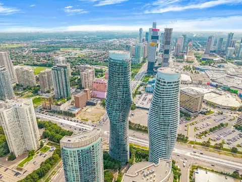 Mississauga City Centre from above, with the Absolute World towers